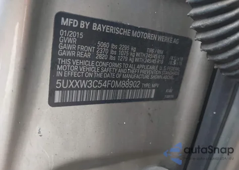 2015 BMW X4 xDrive28I from USA, damaged, VIN 5UXXW3C54F0M88902